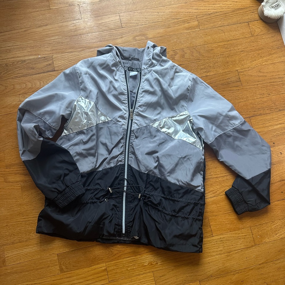 VENUS Gray and Silver Hooded Rain Jacket